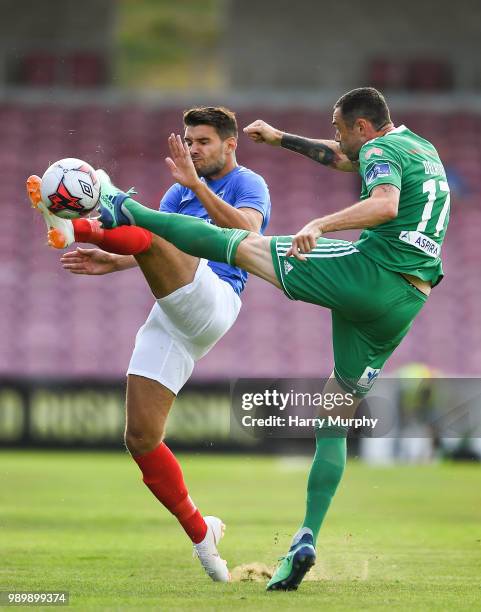 Cork , Ireland - 2 July 2018; Gareth Evans of Portsmouth in action against Damien Delaney of Cork City during the pre-season friendly match between...