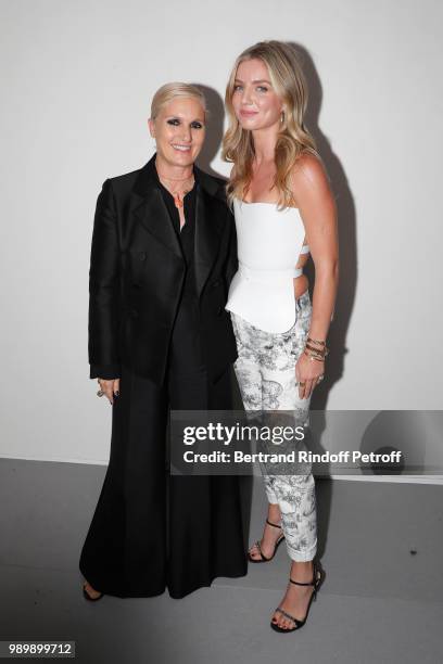 Stylist Maria Grazia Chiuri and Annabelle Wallis pose after the Christian Dior Haute Couture Fall Winter 2018/2019 show as part of Paris Fashion Week...