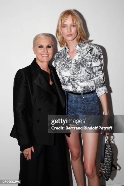 Stylist Maria Grazia Chiuri and model Daria Strokous pose after the Christian Dior Haute Couture Fall Winter 2018/2019 show as part of Paris Fashion...