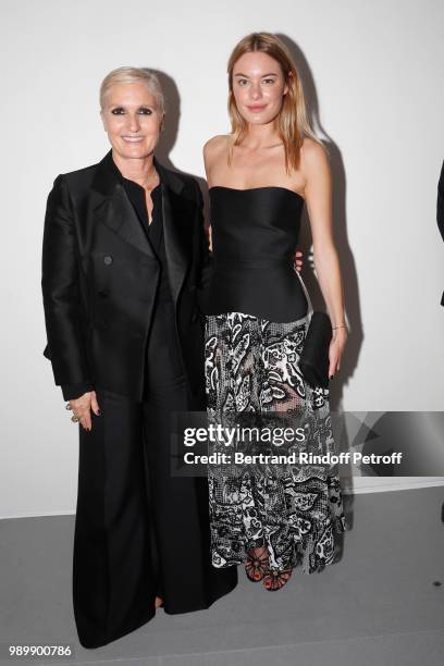 Stylist Maria Grazia Chiuri and Camille Rowe pose after the Christian Dior Haute Couture Fall Winter 2018/2019 show as part of Paris Fashion Week on...