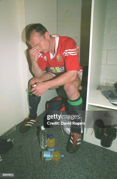 Matt Dawson of the British and Irish Lions shows his emotions after his conversion that won the game for the Lions in the match between the British...