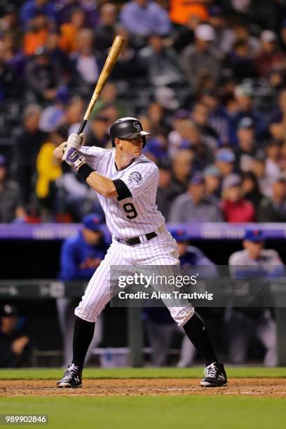 LeMahieu of the Colorado Rockies bats during a game against the New York Mets at Coors Field on Tuesday, June 19, 2018 in Denver, Colorado.