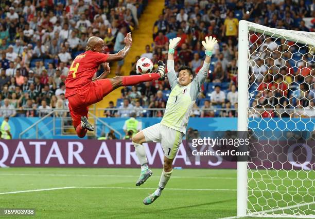 Vincent Kompany of Belgium kicks the ball inside the penalty area during the 2018 FIFA World Cup Russia Round of 16 match between Belgium and Japan...