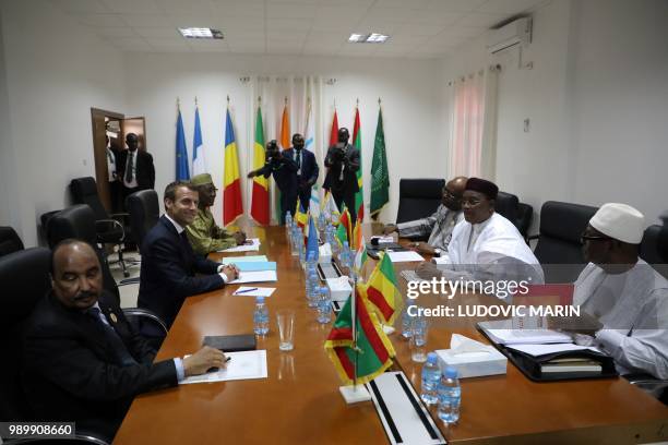 Mauritania president Mohamed Ould Abdel aziz, French president Emmanuel Macron, Tchad president Idriss Deby, Burkina Faso president Roch Marc...