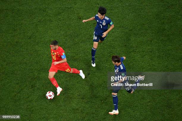 Eden Hazard of Belgium runs with the ball during the 2018 FIFA World Cup Russia Round of 16 match between Belgium and Japan at Rostov Arena on July...