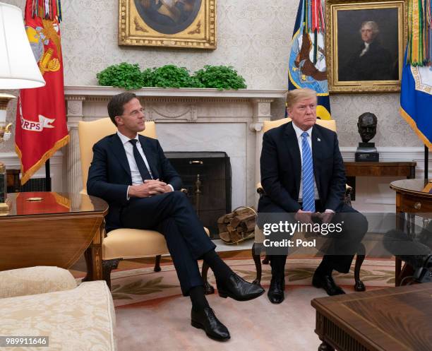 President Donald Trump meets with Netherlands Prime Minster Mark Rutte in the OVal Office of The White House on July 2, 2018 in Washington, DC.