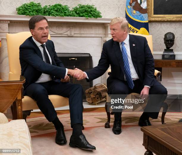 President Donald Trump meets with Netherlands Prime Minster Mark Rutte in the OVal Office of The White House on July 2, 2018 in Washington, DC.