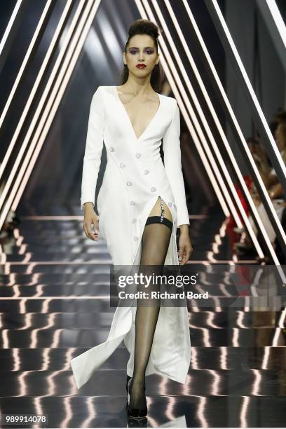 Model walks the runway during the Ralph & Russo Haute Couture Fall Winter 2018/2019 show as part of Paris Fashion Week on July 2, 2018 in Paris,...