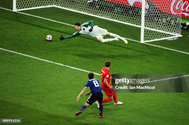 Genki Haraguchi of Japan scores his team's opening goal during the 2018 FIFA World Cup Russia Round of 16 match between Belgium and Japan at Rostov...
