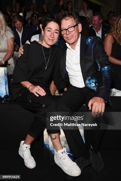 Dunja Hayali and Frank Mutters attend the Guido Maria Kretschmer show during the Berlin Fashion Week Spring/Summer 2019 at ewerk on July 2, 2018 in...