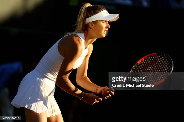 Elina Svitolina of Ukraine looks to return a shot against Tatjana Maria of Germany during their Ladies' Singles first round match on day one of the...