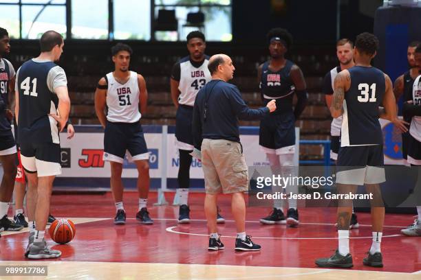 Head coach of Team USA, Jeff Van Gundy coaches his team during the FIBA Basketball World Cup 2019 Americas practice on June 30, 2018 at Havana, Cuba....