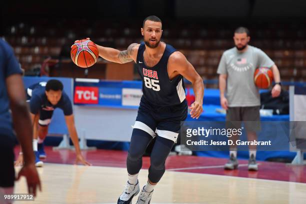 Jonathan Holmes of Team USA dribbles the ball during the FIBA Basketball World Cup 2019 Americas practice on June 30, 2018 at Havana, Cuba. NOTE TO...