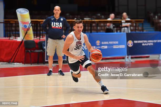 David Stockton of Team USA drives to the basket during the FIBA Basketball World Cup 2019 Americas practice on June 30, 2018 at Havana, Cuba. NOTE TO...