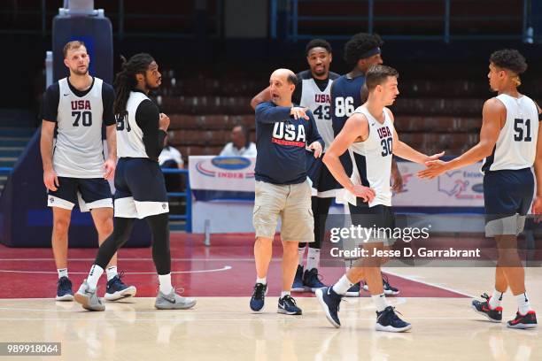 Head coach of Team USA, Jeff Van Gundy coaches his team during the FIBA Basketball World Cup 2019 Americas practice on June 30, 2018 at Havana, Cuba....