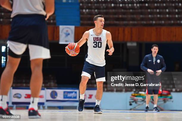 David Stockton of Team USA dribbles the ball during the FIBA Basketball World Cup 2019 Americas practice on June 30, 2018 at Havana, Cuba. NOTE TO...