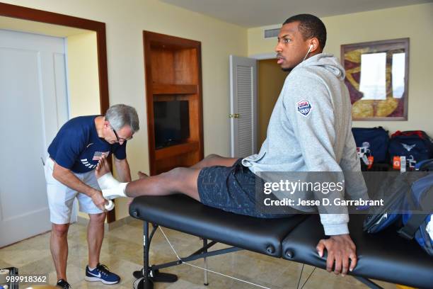 Jonathan Holmes of Team USA gets treatment before the FIBA Basketball World Cup 2019 Americas practice on June 30, 2018 at Havana, Cuba. NOTE TO...