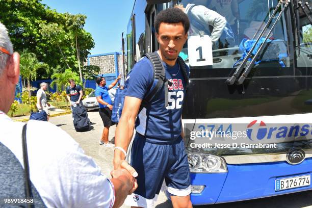 Reggie Hearn of Team USA arrives at the venue before the FIBA Basketball World Cup 2019 Americas practice on June 30, 2018 at Havana, Cuba. NOTE TO...