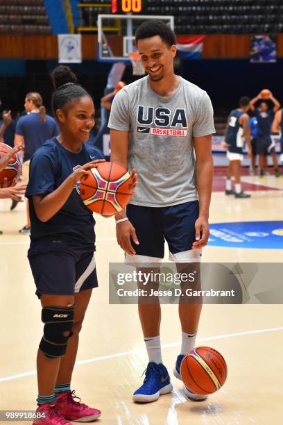 Reggie Hearn of Team USA participates in a kids clinic as part of the FIBA Basketball World Cup 2019 Americas on June 30, 2018 at Havana, Cuba. NOTE...