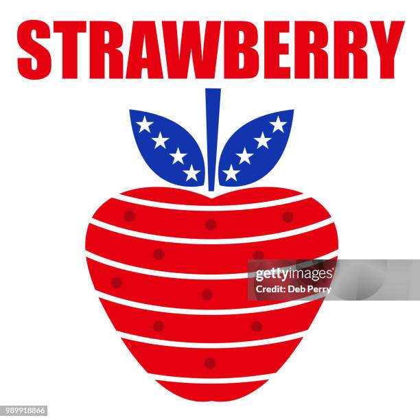 patriotic strawberry illustration against a white background - strawberry icon stock pictures, royalty-free photos & images