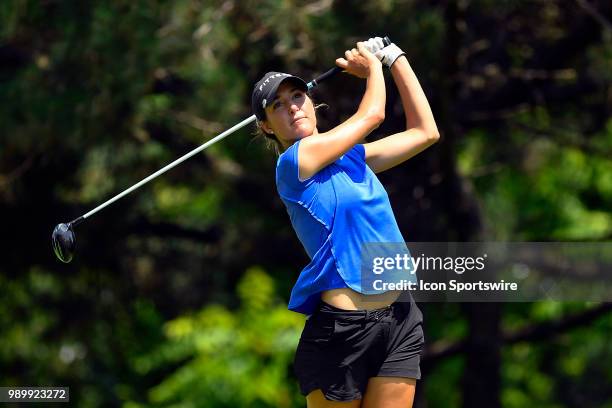 Jaye Marie Green hits her tee shot on the second tee during the third round of the KPMG Women's PGA Championship on June 30, 2018 at the Kemper Lakes...