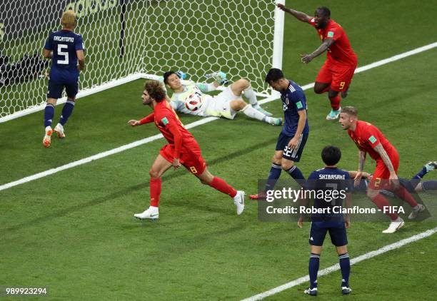 Marouane Fellaini of Belgium celebrates after scoring his team's second goal during the 2018 FIFA World Cup Russia Round of 16 match between Belgium...