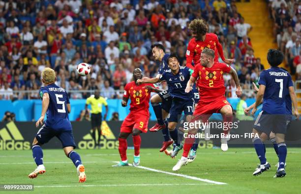 Marouane Fellaini of Belgium scores his team's second goal during the 2018 FIFA World Cup Russia Round of 16 match between Belgium and Japan at...