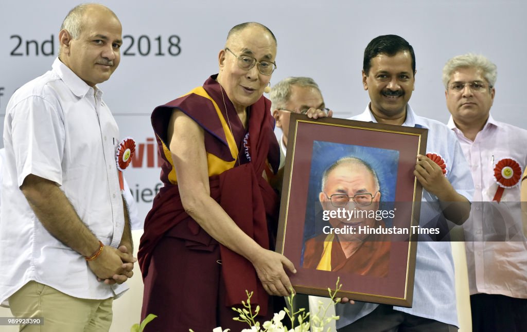 Tibetan Spiritual Leader Dalai Lama And Delhi Chief Minister Arvind Kejriwal Launch Happiness Curriculum For Delhi Government Schools