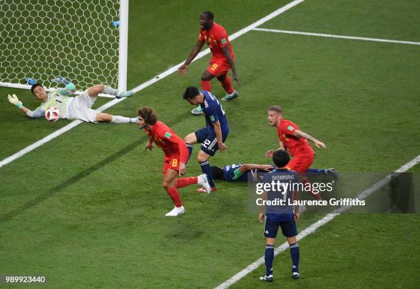 Marouane Fellaini of Belgium celebrates after scoring his team's second goal during the 2018 FIFA World Cup Russia Round of 16 match between Belgium...