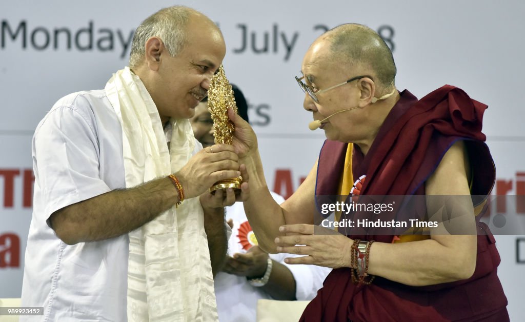 Tibetan Spiritual Leader Dalai Lama And Delhi Chief Minister Arvind Kejriwal Launch Happiness Curriculum For Delhi Government Schools