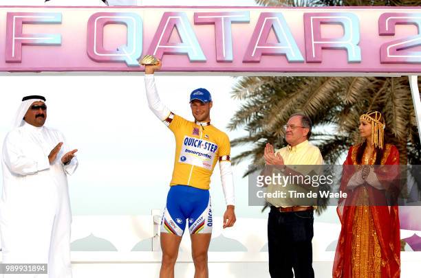 Tour Qatar 2006, Stage 5Podium, Boonen Tom Yellow Jersey Celebration Joie Vreugde, Sheikh Khalid Bin Ali Al Thani , Vandemeulenbroucke Robert Belgian...