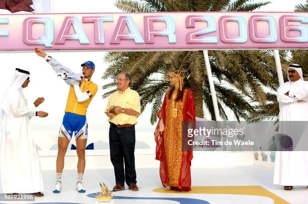 Tour Qatar 2006, Stage 5Podium, Boonen Tom Yellow Jersey Points Jersey Celebration Joie Vreugde, Sheikh Khalid Bin Ali Al Thani , Vandemeulenbroucke...