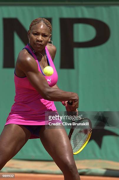 Serena Williams of the USA returns in her second round match against Katarina Srebotnik of Slovakia during the French Open Tennis at Roland Garros,...