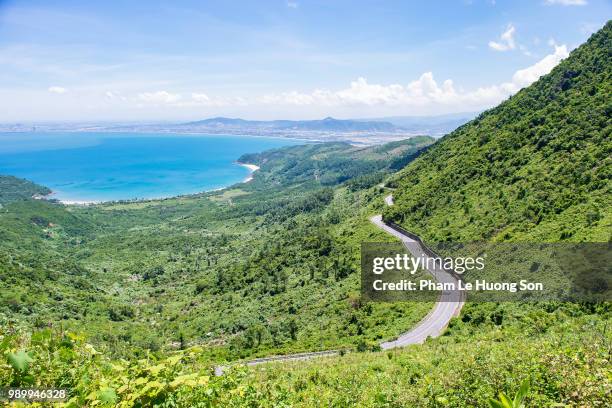 a part of hai van pass beside the sea with son cha island in the background - da nang stock pictures, royalty-free photos & images