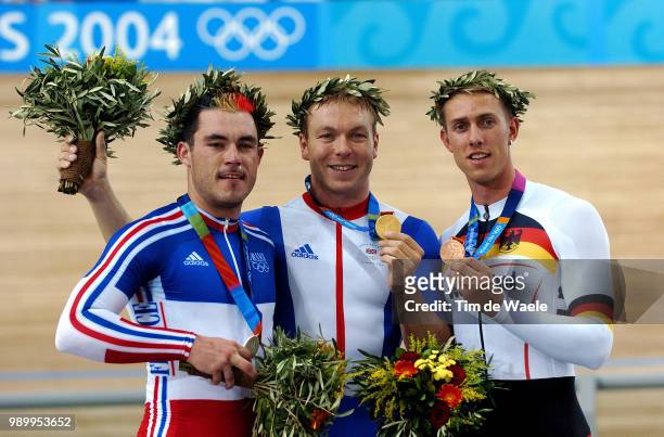 Track Piste Podium, Tournant Arnaud Silver Medal Medaille D'Argent Zilver Medaille, Hoy Chris Gold Medal Medaille D'Or Gouden Medaille, Nimke Stefan...