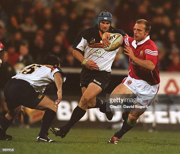 Matt Dawson of the British and Irish Lions breaks the Brumbies defence in the match between the British and Irish Lions and the ACT Brumbies played...