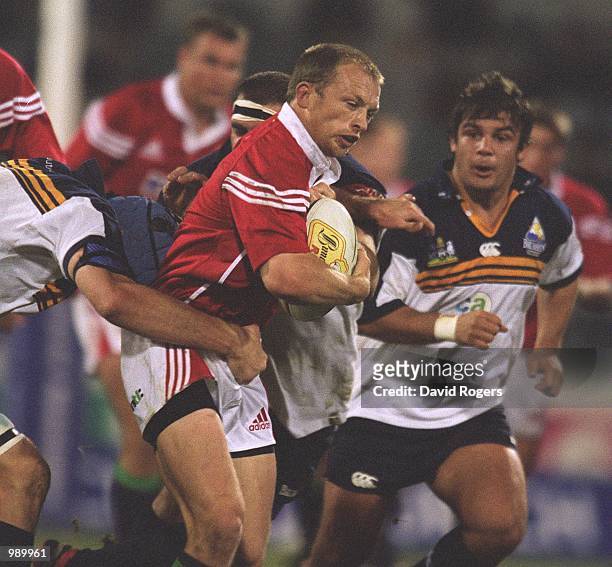 Matt Dawson of the British and Irish Lions charges forward in the match between the British and Irish Lions and the ACT Brumbies played at Bruce...