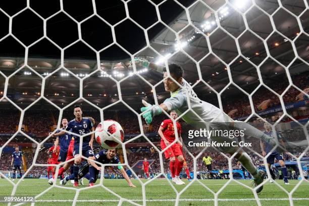 Marouane Fellaini of Belgium scores his team's second goal past Eiji Kawashima of Japan during the 2018 FIFA World Cup Russia Round of 16 match...