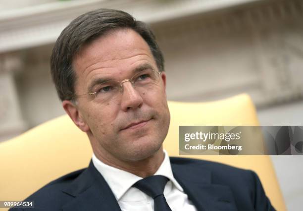 Mark Rutte, Netherland's prime minister, listens during a meeting with U.S. President Donald Trump, not pictured, at the White House in Washington,...