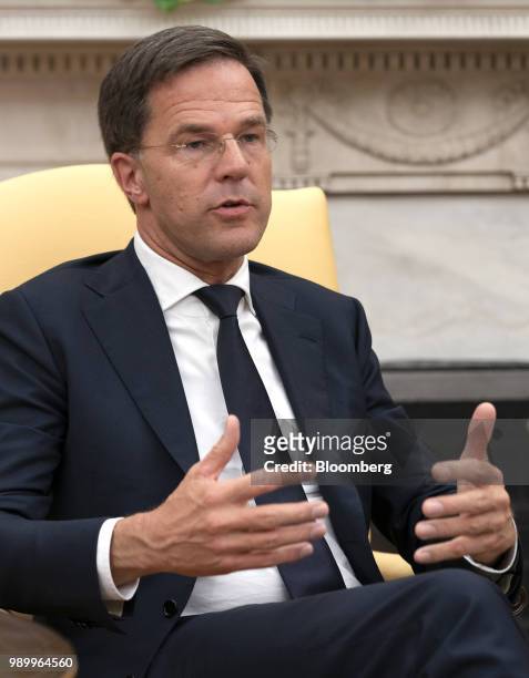 Mark Rutte, Netherland's prime minister, speaks during a meeting with U.S. President Donald Trump, not pictured, at the White House in Washington,...