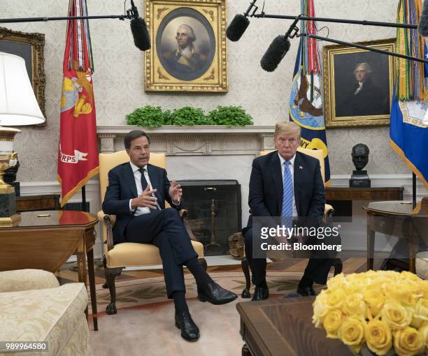 Mark Rutte, Netherland's prime minister, speaks as U.S. President Donald Trump, right, listens during a meeting at the White House in Washington,...
