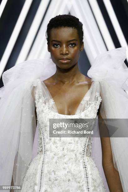 Maria Borges walks the runway during the Ralph & Russo Haute Couture Fall Winter 2018/2019 show as part of Paris Fashion Week on July 2, 2018 in...