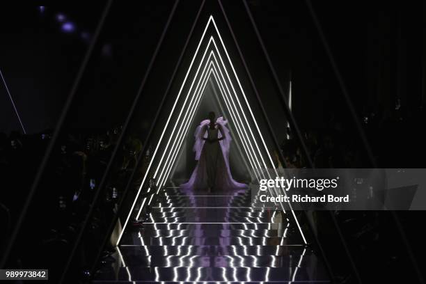 Maria Borges walks the runway during the Ralph & Russo Haute Couture Fall Winter 2018/2019 show as part of Paris Fashion Week on July 2, 2018 in...