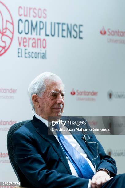 Mario Vargas Llosa attends El Escorial Summer Courses 2018 at Real Centro Universitario Escorial Maria Cristina on July 2, 2018 in El Escorial, Spain.