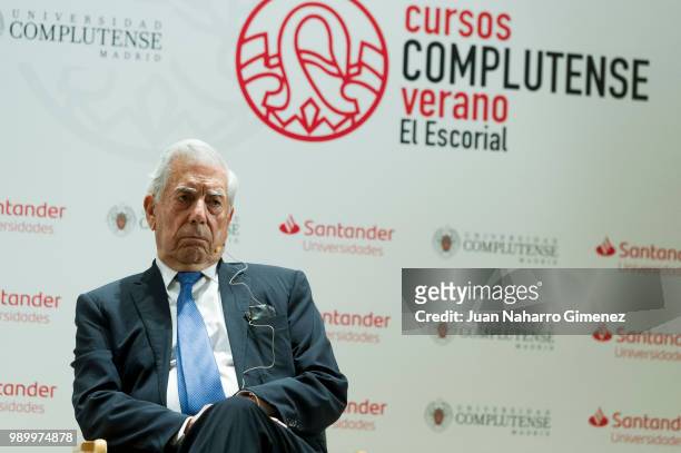 Mario Vargas Llosa attends El Escorial Summer Courses 2018 at Real Centro Universitario Escorial Maria Cristina on July 2, 2018 in El Escorial, Spain.