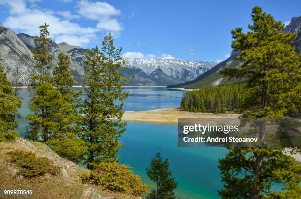 minnewanka lake - lake minnewanka stockfoto's en -beelden