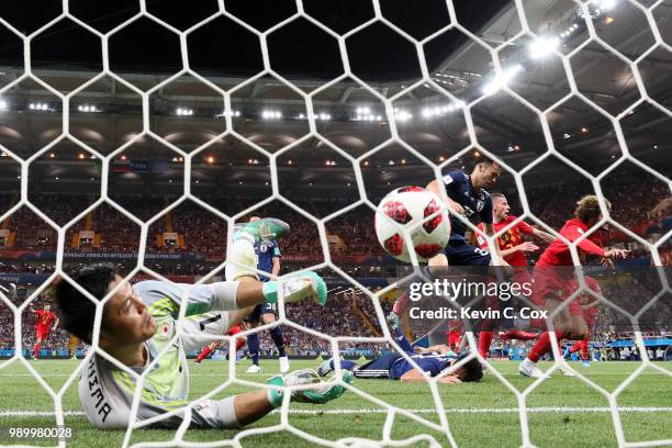 Marouane Fellaini of Belgium turns to celebrate after scoring his team's second goal past Eiji Kawashima of Japan during the 2018 FIFA World Cup...