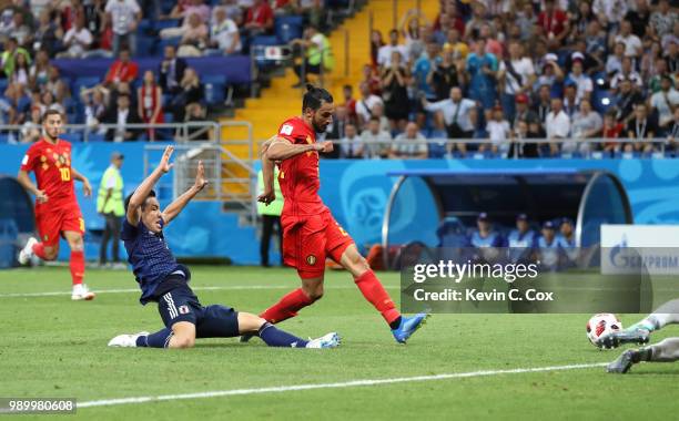 Nacer Chadli of Belgium scores his team's third goal during the 2018 FIFA World Cup Russia Round of 16 match between Belgium and Japan at Rostov...