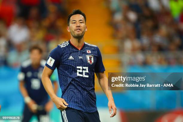 Maya Yoshida of Japan reacts during the 2018 FIFA World Cup Russia Round of 16 match between Belgium and Japan at Rostov Arena on July 2, 2018 in...