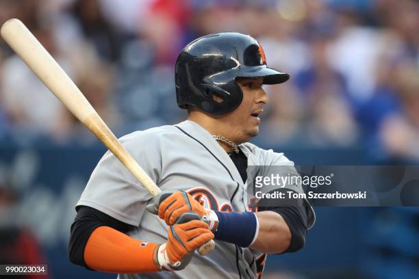 Victor Martinez of the Detroit Tigers bats in the fourth inning during MLB game action against the Toronto Blue Jays at Rogers Centre on June 29,...